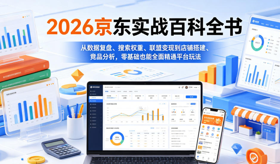 2026京东实战百科全书,从数据复盘、搜索权重、联盟变现到店铺搭建、竞品分析,零基础也能全面精通平台玩法-宇文网创