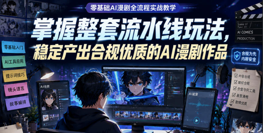 零基础AI漫剧全流程实战教学，掌握整套流水线玩法，稳定产出合规优质的AI漫剧作品-宇文网创