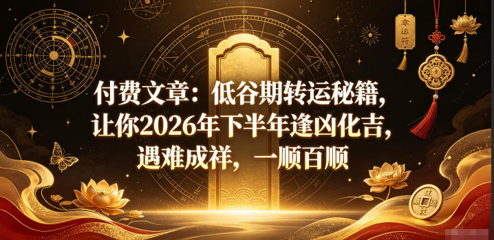 付费文章：低谷期转运秘籍，让你2026年下半年逢凶化吉，遇难成祥，一顺百顺-宇文网创
