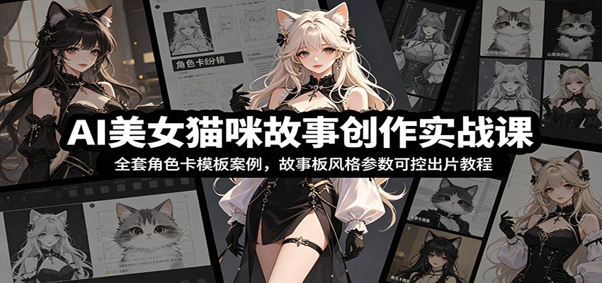 AI美女猫咪故事创作实战课：全套角色卡模板案例，故事板风格参数可控出片教程-宇文网创