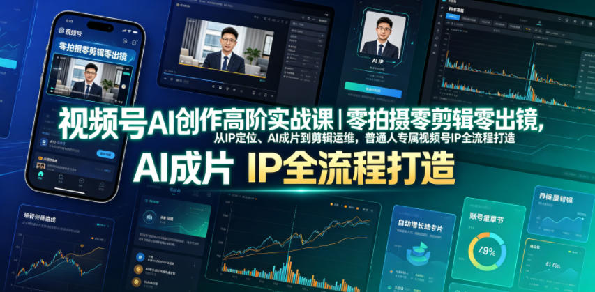 视频号AI创作高阶实战课｜零拍摄零剪辑零出镜，从IP定位、AI成片到剪辑运维，普通人专属视频号IP全流程打造-宇文网创