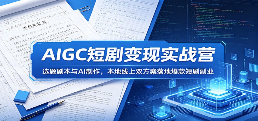 AIGC短剧变现实战营：选题剧本与AI制作，本地线上双方案落地爆款短剧副业-宇文网创