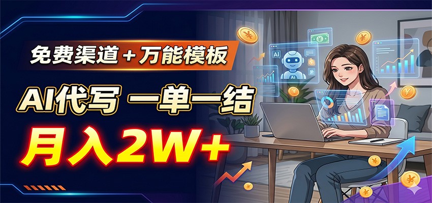 免费渠道+万能模板，AI代写一单一结，月入2W+-宇文网创