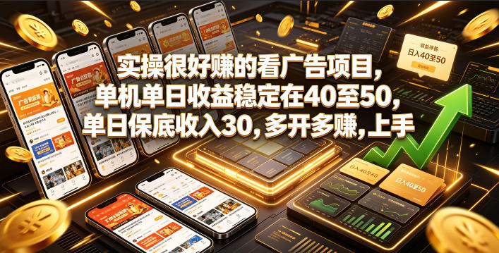 实操很好賺的看广告项目，单机单日收益稳定在40至50，单日保底收入30，多开多賺，上手就能变现【揭秘】-宇文网创