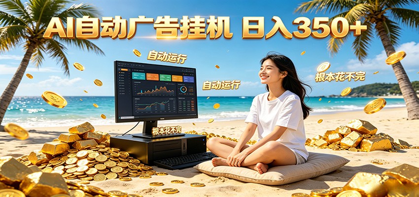 AI自动广告挂机 日入350+ 真正做到躺赚式变现，根本花不完！-宇文网创