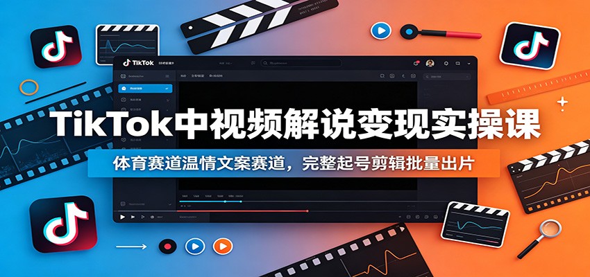 TikTok中视频解说变现实操课：体育赛道温情文案赛道，完整起号剪辑批量出片-宇文网创
