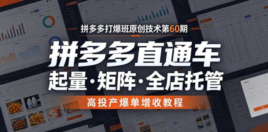 拼多多打爆班原创技术第60期，拼多多直通车，起量・矩阵・全店托管，高投产爆单增收教程-宇文网创
