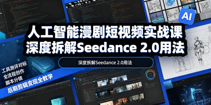人工智能漫剧短视频实战课，深度拆解Seedance 2.0用法，工具测评对标+全流程创作+脚本分镜+后期剪辑变现全教学-宇文网创