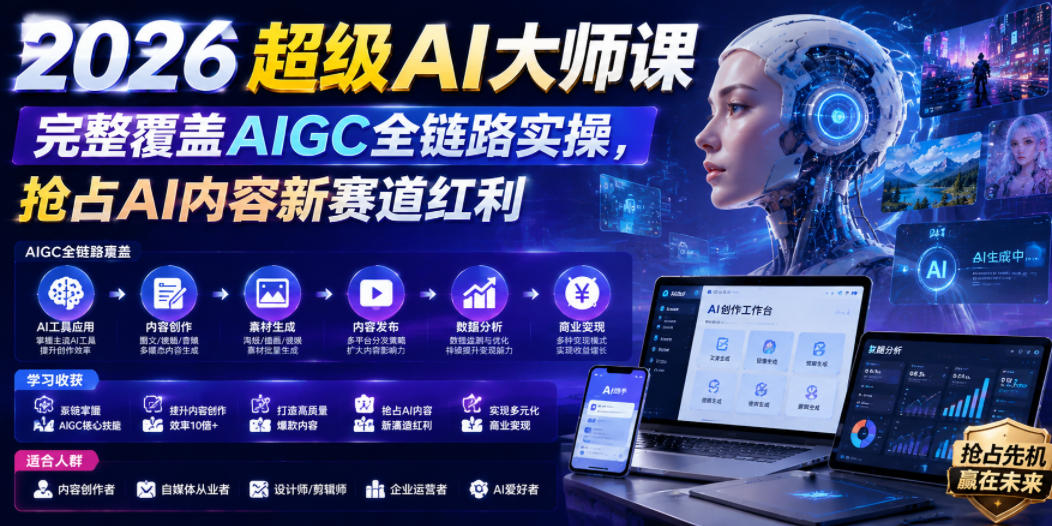 2026超级AI大师课,完整覆盖AIGC全链路实操,抢占AI内容新赛道红利-宇文网创