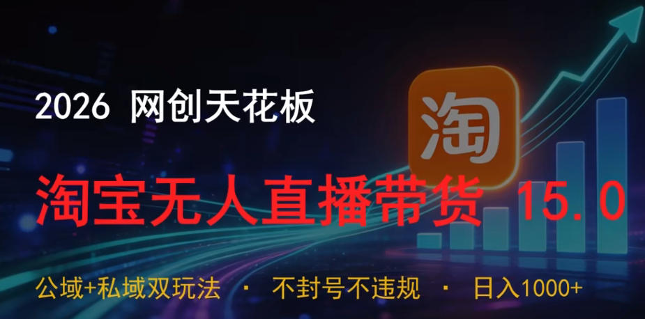 2026网创天花板，淘宝无人直播带货15.0，公域+私域双玩法，日入1k+，不违规不封号【揭秘】-宇文网创