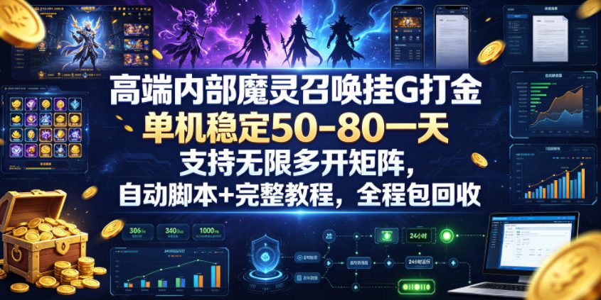 高端内部魔灵召唤挂G打金,单机稳定50-80一天,支持无限多开矩阵,自动脚本+完整教程,全程包回收【揭秘】-宇文网创