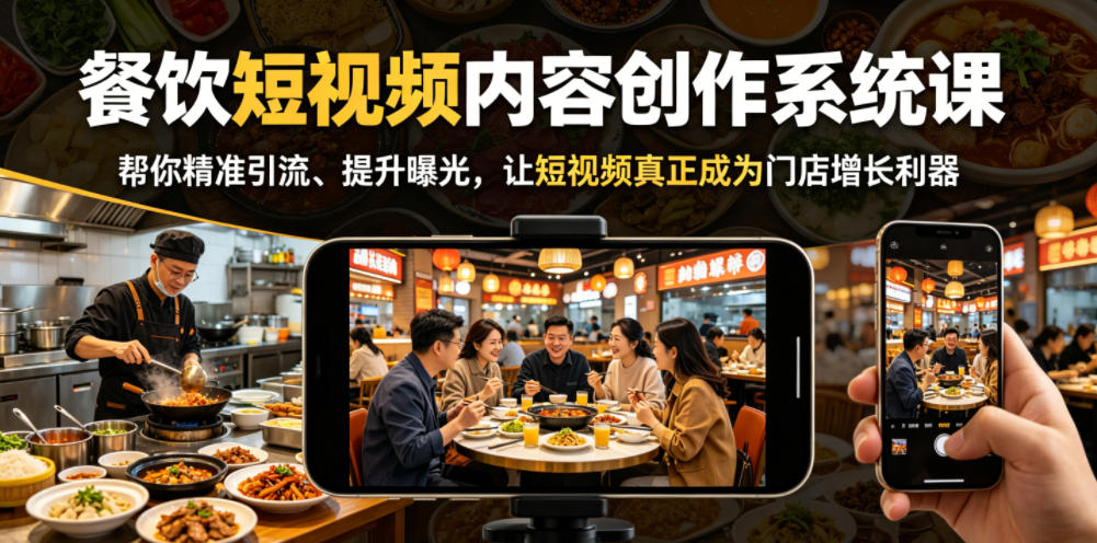 餐饮短视频内容创作系统课，帮你精准引流、提升曝光，让短视频真正成为门店增长利器-宇文网创