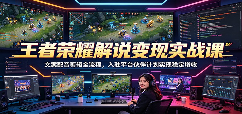王者荣耀解说变现实战课：文案配音剪辑全流程，入驻平台伙伴计划实现稳定增收-宇文网创