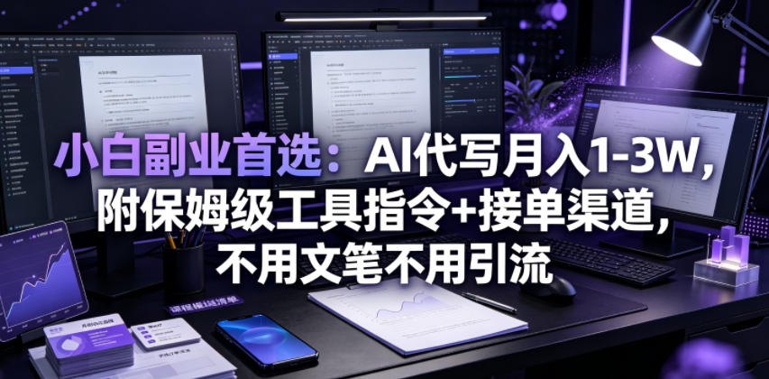 小白副业首选：AI代写月入1-3W，附保姆级工具指令+接单渠道，不用文笔不用引流【揭秘】-宇文网创