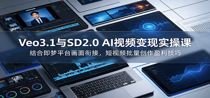 Veo3.1与SD2.0 AI视频变现实操课课：结合即梦平台画面衔接，短视频批量创作盈利技巧-宇文网创