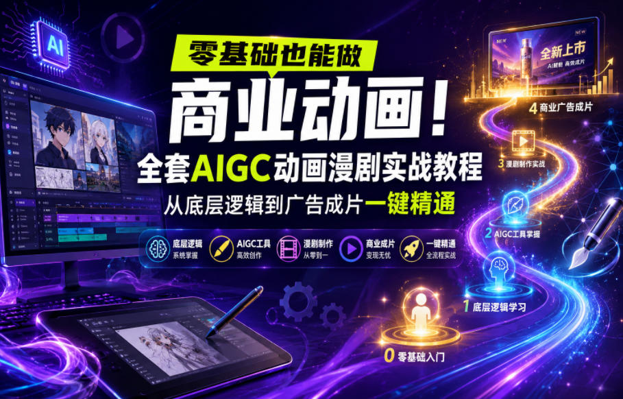 零基础也能做商业动画!全套AIGC动画漫剧实战教程,从底层逻辑到广告成片一键精通-宇文网创