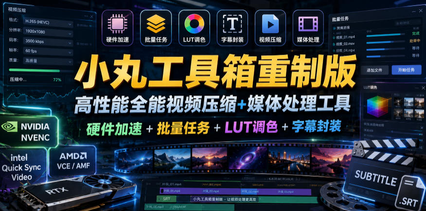 小丸工具箱重制版–高性能全能视频压缩+媒体处理工具|硬件加速+批量任务+LUT调色+字幕封装-宇文网创