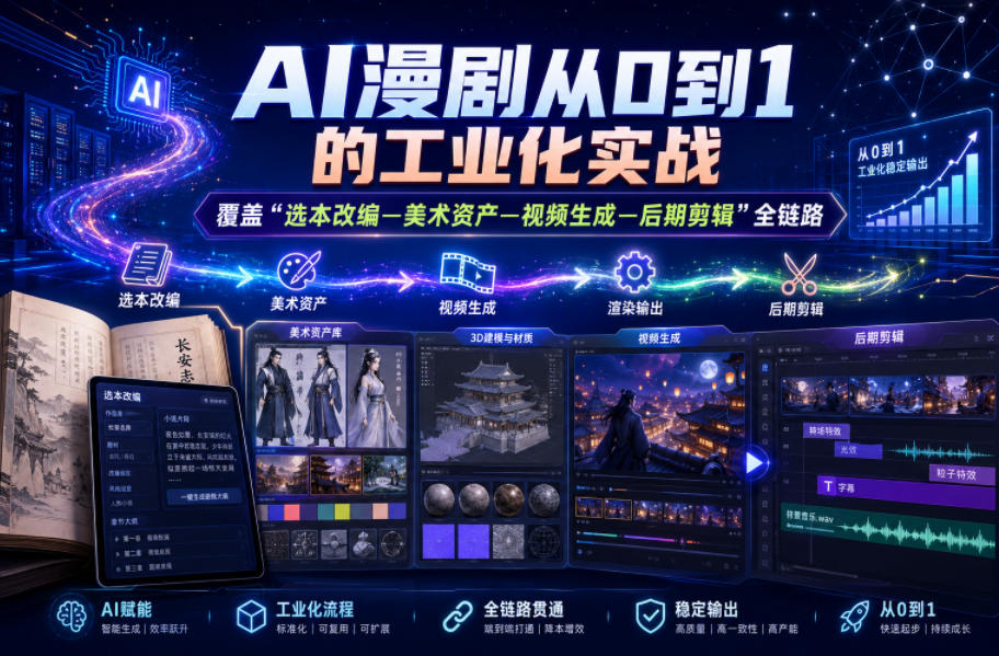 AI漫剧从0到1的工业化实战,覆盖“选本改编—美术资产—视频生成—后期剪辑”全链路(更新6月)-宇文网创