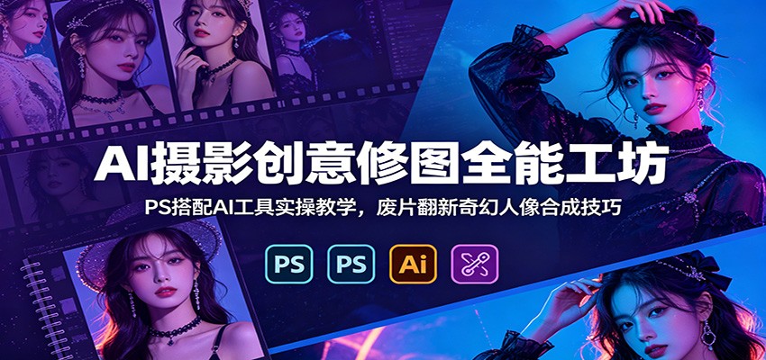 AI摄影创意修图全能工坊：PS搭配AI工具实操教学，废片翻新奇幻人像合成技巧-宇文网创