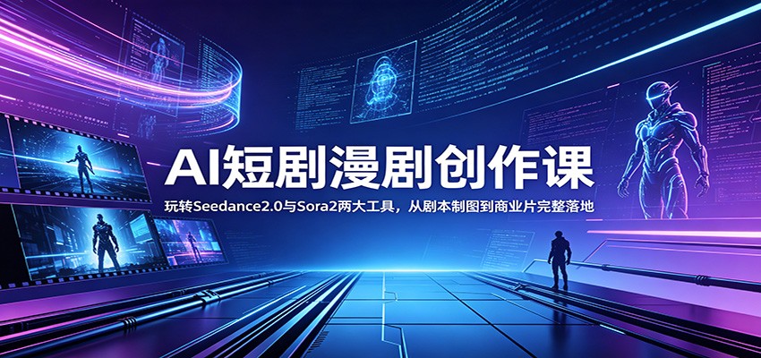 AI短剧漫剧创作课:玩转Seedance2.0与 Sora2两大工具,从剧本制图到商业片完整落地-宇文网创