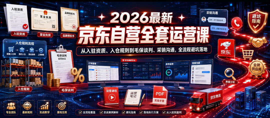 2026最新京东自营全套运营课，从入驻资质、入仓规则到毛保谈判、采销沟通，全流程避坑落地-宇文网创