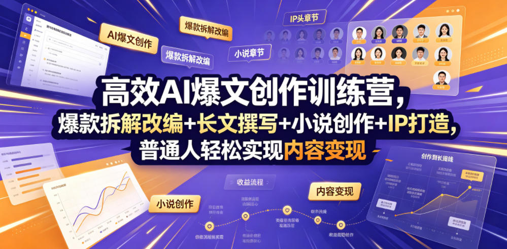 高效AI爆文创作训练营，爆款拆解改编+长文撰写+小说创作+IP打造，普通人轻松实现内容变现-宇文网创