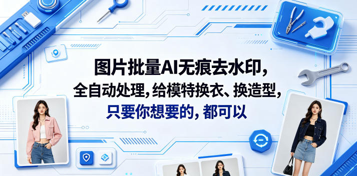 图片批量AI无痕去水印,全自动处理,给模特换衣、换造型,只要你想要的,都可以(软件+视频教程)-宇文网创