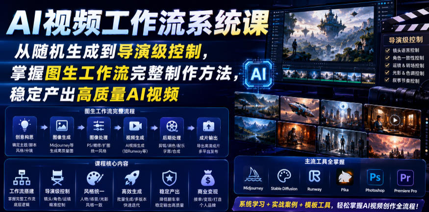 AI视频工作流系统课，从随机生成到导演级控制，掌握图生工作流完整制作方法，稳定产出高质量AI视频-宇文网创