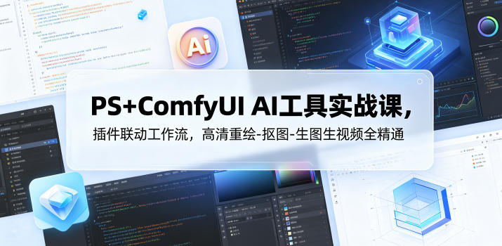 PS+ComfyUI AI工具实战课，插件联动工作流，高清重绘-抠图-生图生视频全精通-宇文网创