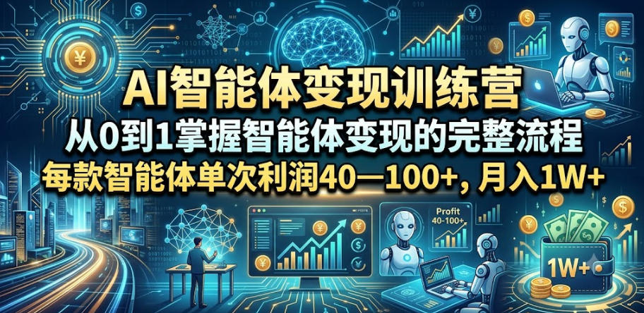 AI智能体变现训练营，从0到1掌握智能体变现的完整流程，每款智能体单次利润40—100+，月入1W+-宇文网创