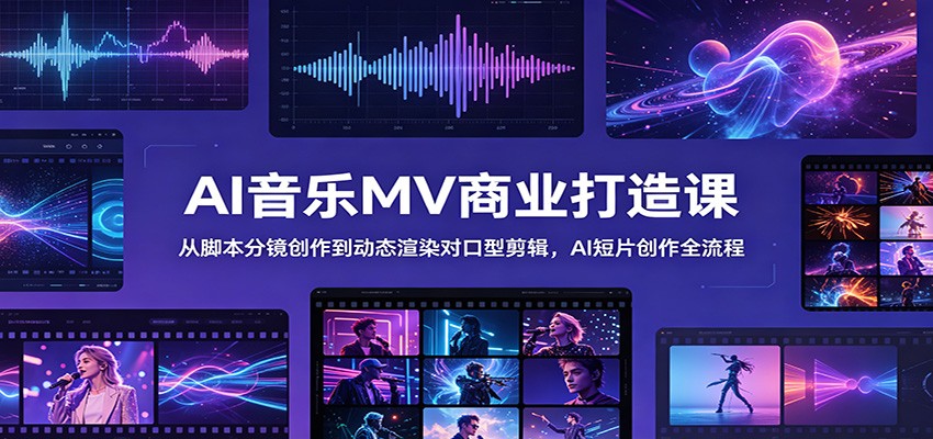 AI音乐MV商业打造课：从脚本分镜创作到动态渲染对口型剪辑，AI短片创作全流程-宇文网创