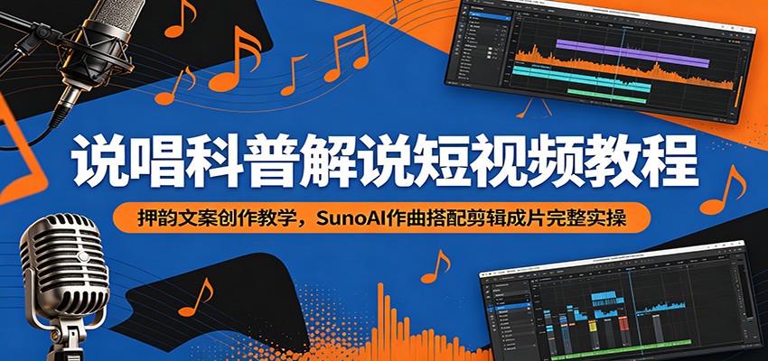 说唱科普解说短视频教程：押韵文案创作教学，SunoAI作曲搭配剪辑成片完整实操-宇文网创