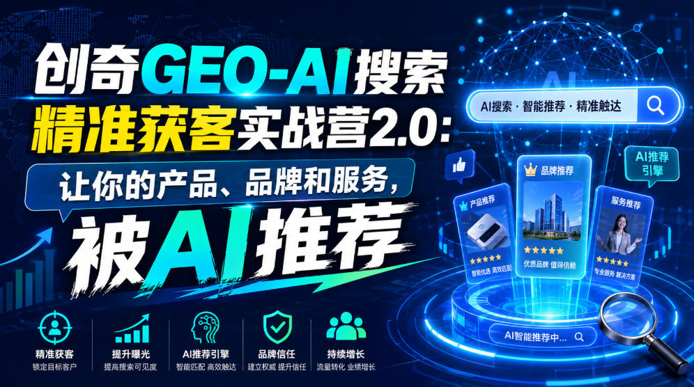 创奇GEO-AI搜索精准获客实战营2.0：让你的产品、品牌和服务，被AI推荐-宇文网创