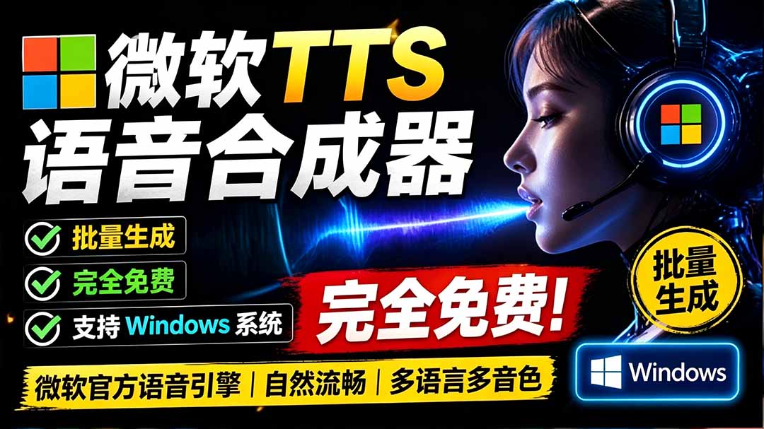 （19494期）微软 TTS 免费语音配音生成器，完全免费，支持多语音、多音色选择，Windows系统专用 TTS语音合成器-宇文网创