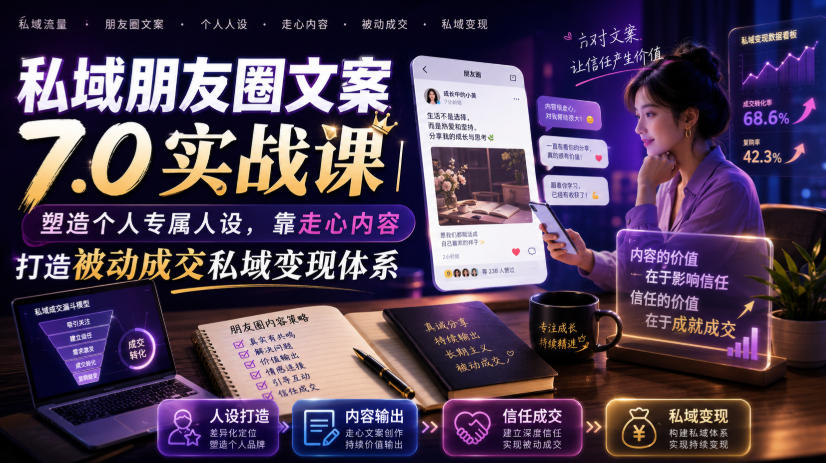 私域朋友圈文案7.0实战课｜塑造个人专属人设，靠走心内容打造被动成交私域变现体系-宇文网创
