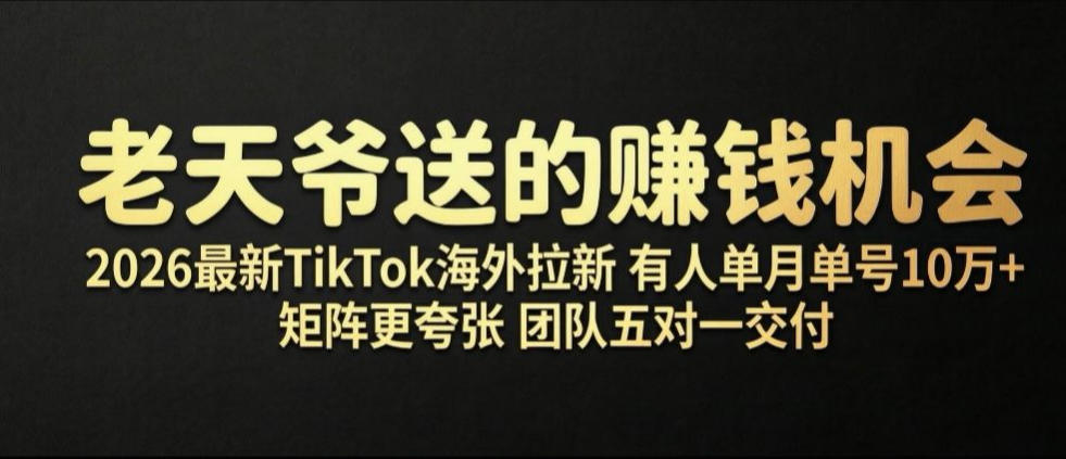 老天爷送的賺钱机会!2026最新TikTok海外拉新,有人单月单号10W+,矩阵更夸张,团队交付【揭秘】-宇文网创