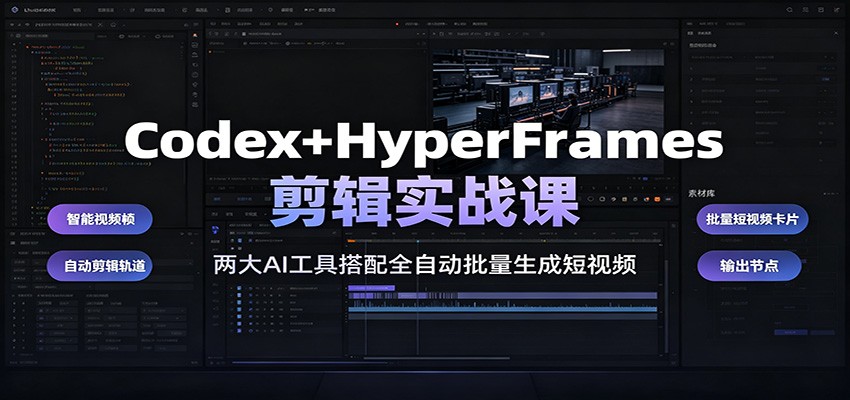 Codex+HyperFrames剪辑实战课:两大AI工具搭配全自动批量生成短视频-宇文网创