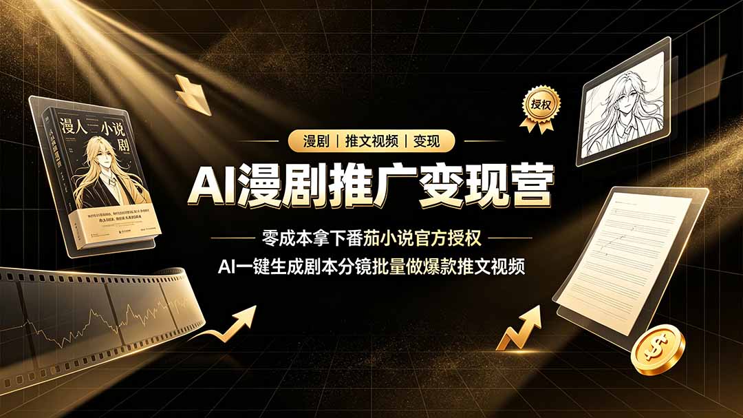 （19193期）AI漫剧推广变现营，零成本拿下番茄小说官方授权，AI一键生成剧本分镜批量做爆款推文视频-宇文网创