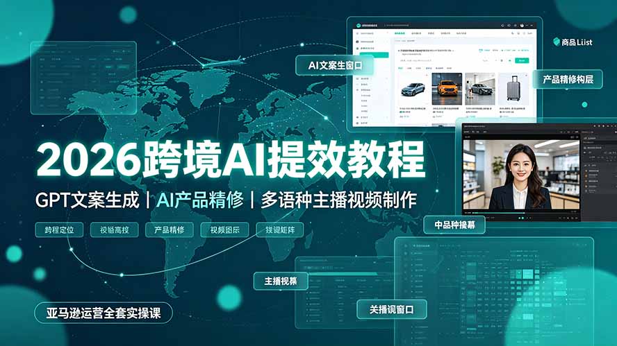 (19286期)2026跨境AI提效教程·GPT文案生成|AI产品精修|多语种主播视频制作,亚马逊运营全套实操课-宇文网创
