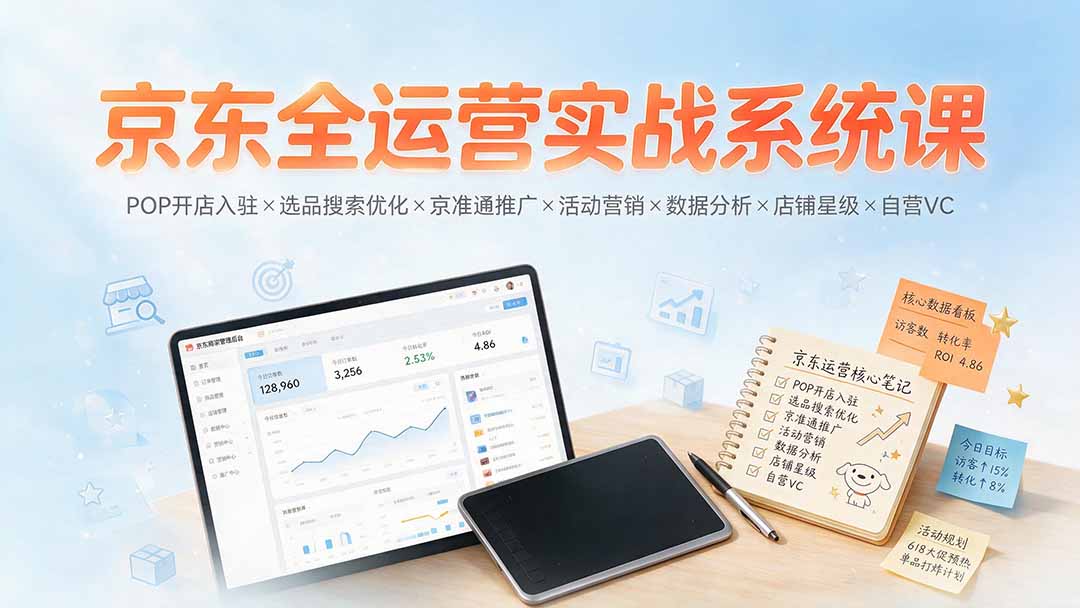 （19581期）京东全运营实战系统课：POP开店入驻×选品搜索优化×京准通推广×活动营销×数据分析×店铺星级×自营VC-宇文网创