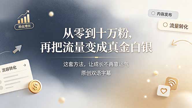 (19198期)从零到十万粉,再把流量变成真金白银——这套方法,让成长不再靠运气【原创双语字幕】-宇文网创