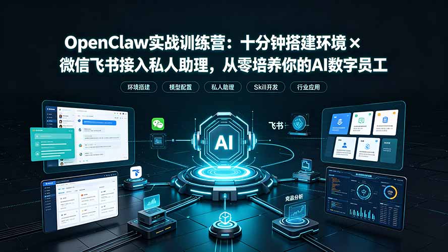 (19287期)OpenClaw实战特训营:十分钟搭建环境×微信飞书接入私人助理,从零培养你的AI数字员工-宇文网创