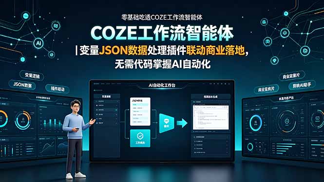 （19243期）零基础吃透COZE工作流智能体｜变量JSON数据处理插件联动商业落地，无需代码掌握AI自动化-宇文网创