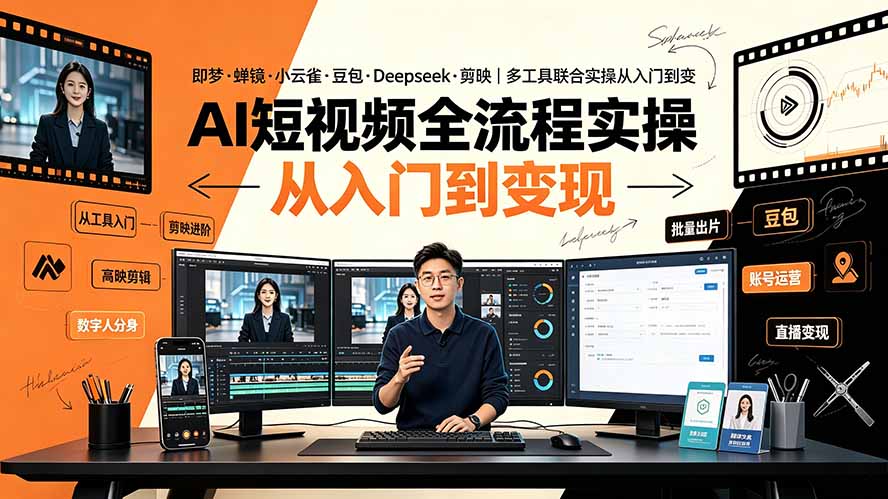 （19250期）AI短视频全流程实操：即梦·蝉镜·小云雀·豆包·Deepseek·剪映｜多工具联合实操从入门到变现-宇文网创