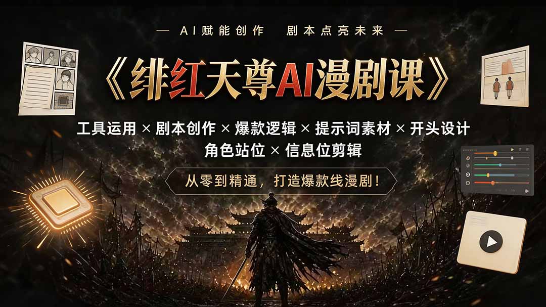 （19597期）绯红天尊AI漫剧课｜工具运用×剧本创作×爆款逻辑×提示词素材×开头设计×角色站位×信息位剪辑-宇文网创