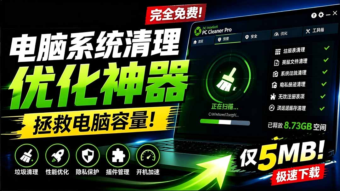 （19282期）轻松吊打Win系统自带工具！电脑清理优化神器，拯救电脑容量，仅5MB，完全免费使用 PC Cleaner Pro-宇文网创