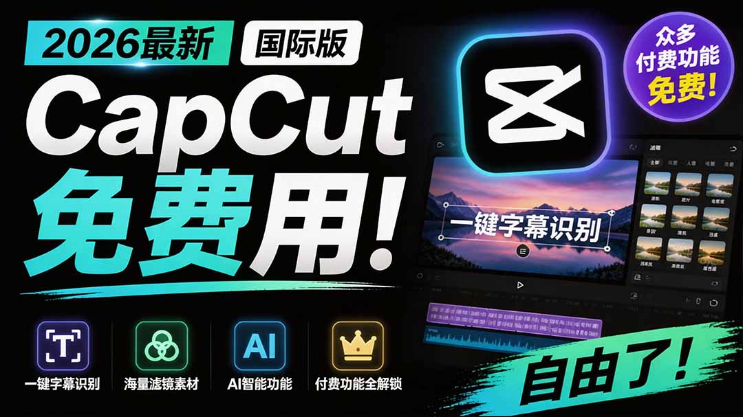 （19621期）2026最新国际版剪映！CapCut 众多付费功能免费用，一键字幕识别 / 滤镜素材 / AI智能功能自由了 CapCut-宇文网创