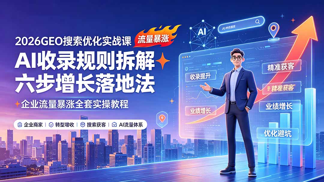 （19333期）2026GEO搜索优化实战课：AI收录规则拆解｜六步增长落地法｜企业流量暴涨全套实操教程-宇文网创