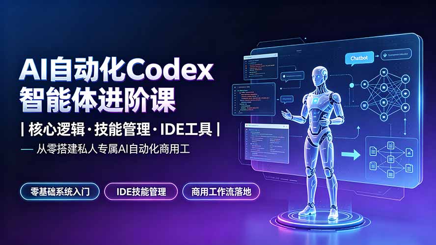（19245期）AI自动化Codex智能体进阶课｜核心逻辑·技能管理·IDE工具｜从零搭建私人专属AI自动化商用工作流-宇文网创