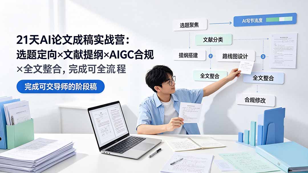 （19334期）21天AI论文成稿实战营：选题定向×文献提纲×AIGC合规×全文整合，完成可交导师的阶段稿-宇文网创